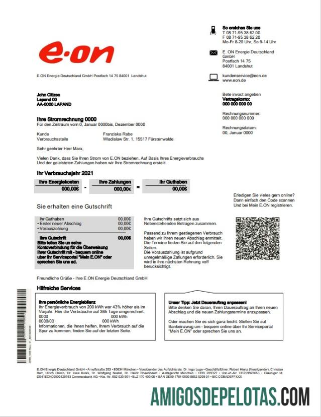 Conta de serviços públicos de eletricidade da Alemanha E.ON Energie baixar para verificação